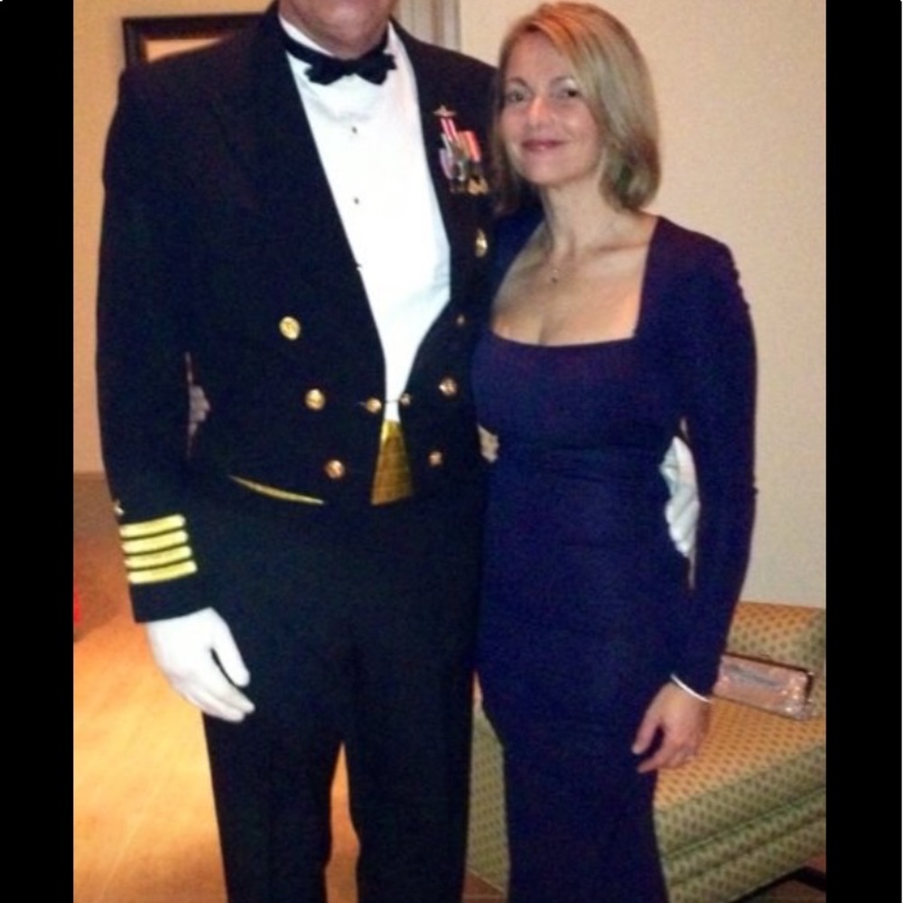 Nicole Miller Felicity Long Sleeve Blue Navy Evening Gown - Picture 3 of 7